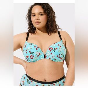 NEW Torrid Perfect T-Shirt Front-Close Bra Sweet Cherry Blue Radiance 46 DDD